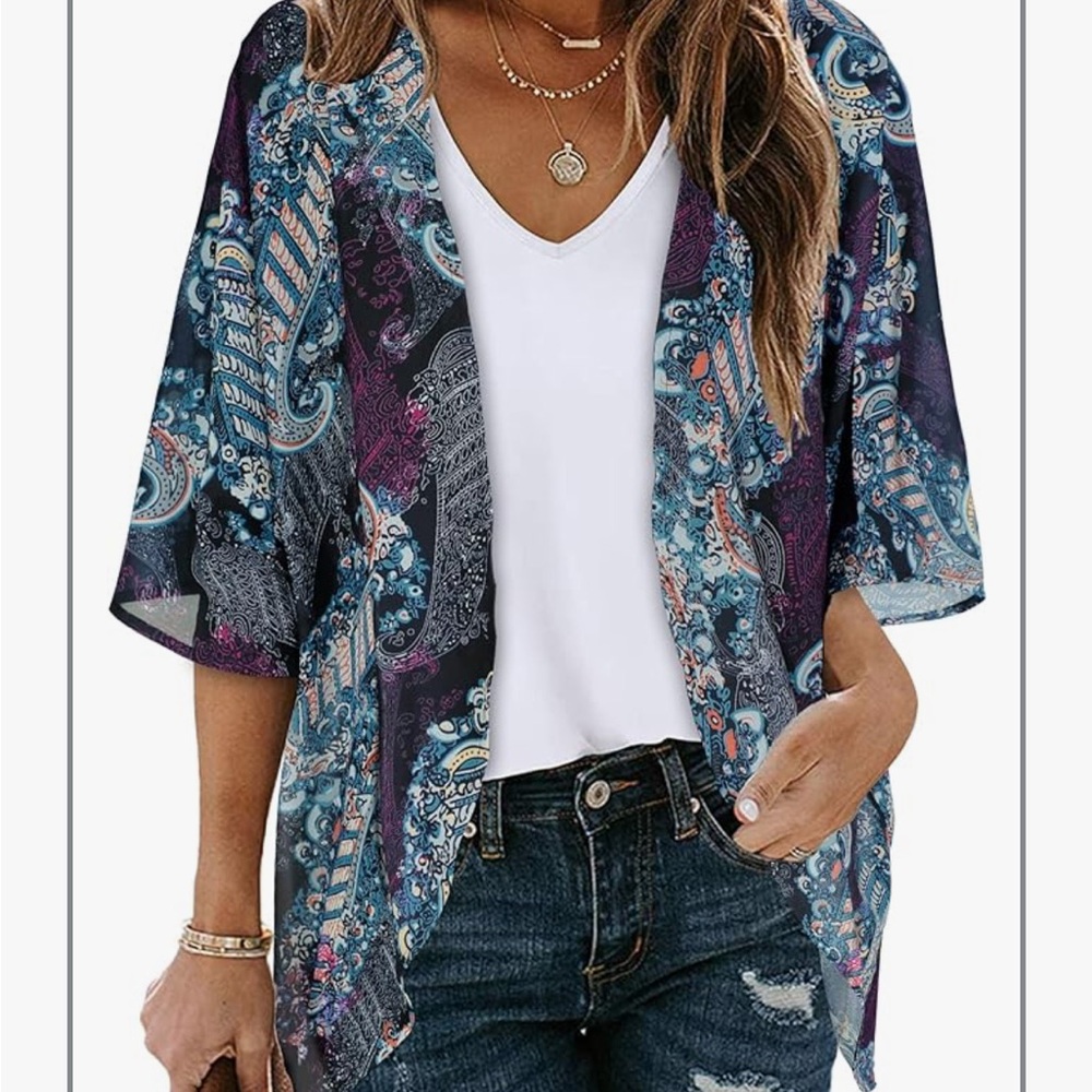 Women's Multicolor Paisley Blouse Kimono